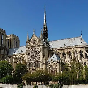 Moderne Artistique Sur Les Toits De Vue Sur Notre-dame Et La Seine , Paris France